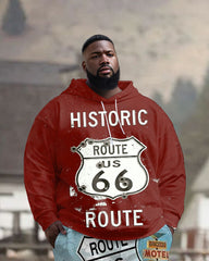 Big Men's Street Fashion Western Route 66 Graphic Print Hoodie Set