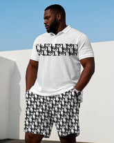 Daily Leisure Vacation Big-name Flower Stitching Short Sleeve POLO Shorts Suit Men's Plus Size
