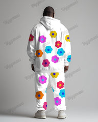 Men's Colorful Flowers Print Plus Size Hoodie Suit