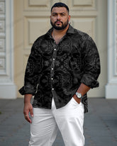 High-end Jacquard Vintage Texture Long Sleeve Lapel Shirt Big Men's