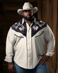 Men's Big and Tall Causal Western Color Block Long Sleeve Shirt
