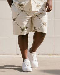 Big & Tall Men's Summer Daily Casual Diamond Cut Palm Leaf Shirt Shorts Suit