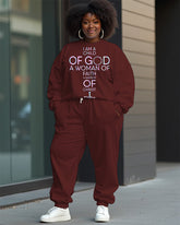 Women's Plus Size Letter Printing Long Sleeve Sweatshirt and Solid Color Casual Pants Set