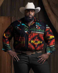 Men's Plus Size Long Sleeve Southwestern Print Shirt Pants Causal Set