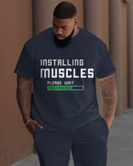 Men's Plus Size Installing Muscles Print T-Shirt Trousers Suit