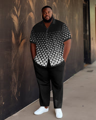 Men's Plus Size Lattice Gradient Short Sleeve 2 Piece Walking Suit