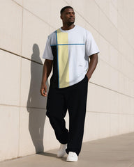 Men's Plus Size Simple Plaid Color-block Printed T-shirt Pants Suit