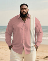 Big & Tall Men's Daily Pink Striped Geometric Print Long Sleeve Bamboo Hemp Texture Shirt