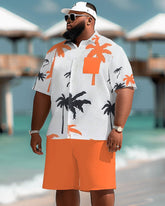 Big Men Hawaiian Coconut Tree Print Pocket Short Sleeve Shirt Shorts Set