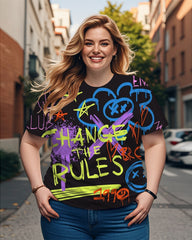 Women's Plus Size Graffiti Print Round Neck Short Sleeve T-Shirt