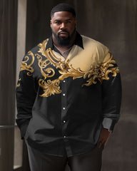 Men's Big & Tall Simple Floral Pattern Lapel Casual Long Sleeve Shirt