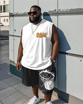 Men's Plus Size King Letter Basketball Print Tank Shorts Suit