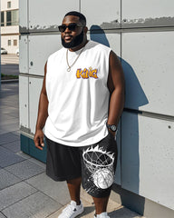 Men's Plus Size King Letter Basketball Print Tank Shorts Suit