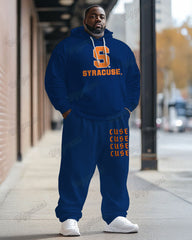 Men's Plus Size Blue Syracuse University Letter Print Hoodie Suit