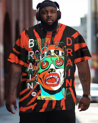 Men's Plus Size Brain Graffiti Short Sleeve Crew Neck T-Shirt