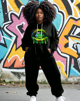 Halloween Personality Lip Print Hoodie Ladies Plus-size Two-piece Set