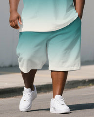 Big Men's Classic Green Gradient Short Sleeve Polo Shirt Shorts Sets