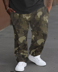 Simple Solid Color T-Shirt Camouflage Pants Large Men's Set