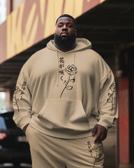 Men's Plus Size Simple Rose Japanese Print Hoodie Set of Two