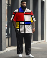 Men's Big & Tall Simple Geometric Contrast Print Short Sleeve Shirt Set