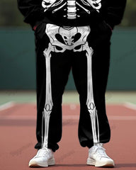 Front And Back Human Skull Print Big Men's Sweatshirt Two-Piece Set