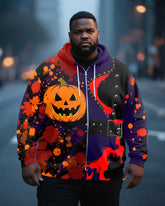 Big & Tall Men's Halloween Pumpkin Grimace Stitch Graffiti Print Zipper Cardigan Hoodie
