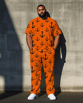 Men's Casual Anchor Printed Big & Tall Outdoor 2-Piece Short Sleeve T-shirt Pants Set