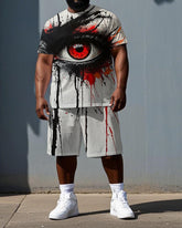 Big & Tall Men's Hip Hop Bleeding Eye Print Casual Short-Sleeve T-shirt and Shorts Set