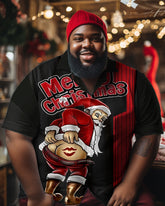 Mens Merry Christmas Santa Lips Plus Size Christmas Style Short Sleeve Shirt