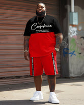 Street Casual Red Contrast Confidence Letter Print Big Men's Set
