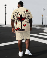 Men's Abstract Lady In Wine Glass Illustration Back Print Big & Tall Short-Sleeve T-shirt Summer Set