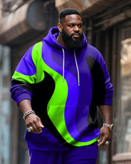 Big & Tall Men's Street Fashion Purple Graffiti Colorblock Print Hoodie Suit