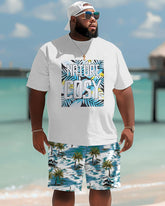 Hawaiian Coconut Tree Alphabet Print Shorts Men's Big & Tall Set