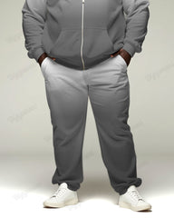 Simple Gradient Gray Cardigan Hoodie Plus Size Men's Suit