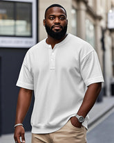 Men's Plus Size Casual Daily Solid Color Henry Collar Button Short Sleeve T-Shirt