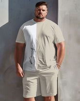 Men's Plus Size Casual Simple Color-block Letter Print T-shirt Shorts Suit