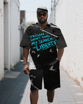 Big Guy's PRISON Theme Artistic Lettering Graffiti Casual Short Sleeve Polo Shirt and Shorts Set
