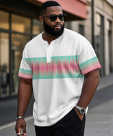 Men's Plus Size Daily Casual Green Red Gradient Diamond Print Henry Collar Button Short Sleeve T-Shirt