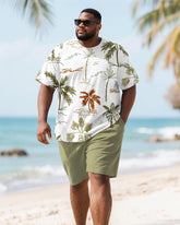 Men's Plus Size Hawaiian Green Full Print Coconut Tree Print Round Neck Short Sleeve T-Shirt Shorts Suit