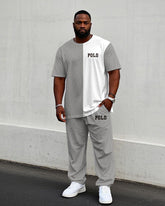 Men's Big & Tall Grey & White Casual Print Short Sleeve T-Shirt Trousers Set