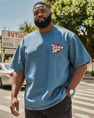 Big & Tall Men's Creative Graffiti Washed Denim Short Sleeve T-Shirt