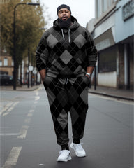Big Men's Argyle Check Hoodie and Sweatpants Two Piece Set