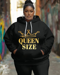 Women's Plus Simple Daily Queen Size Letter Print Long-sleeved Hoodie