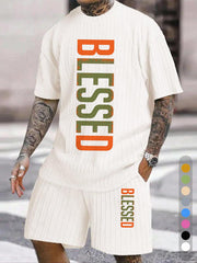 "BLESSED" Color Contrast Vertical Texture Pattern Large Size Casual Suit