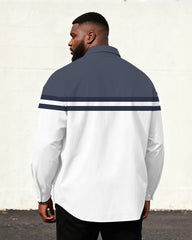 Big & Tall Men's Gray-white Contrast Double-striped Long-sleeved Shirt
