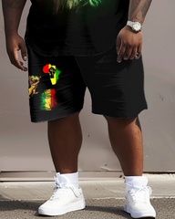 Men's Big and Tall Reggae Contrast Lion T-Shirt Shorts Set