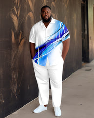 Men's Plus Size Blue Gradient Short Sleeve 2 Piece Walking Set