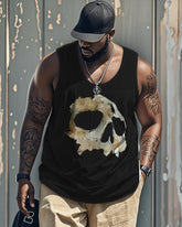 Men's Plus Size Street Fashion Skull Print Round Neck Sleeveless Vest