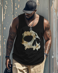 Men's Plus Size Street Fashion Skull Print Round Neck Sleeveless Vest