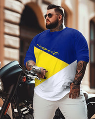 Men's Plus Size Simple Color Block Letter Print Long Sleeve T-shirt